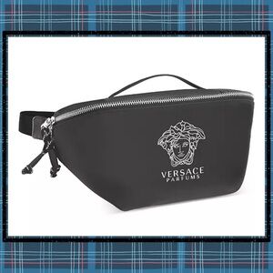 Versace Black Belt Bag with Silver Accents